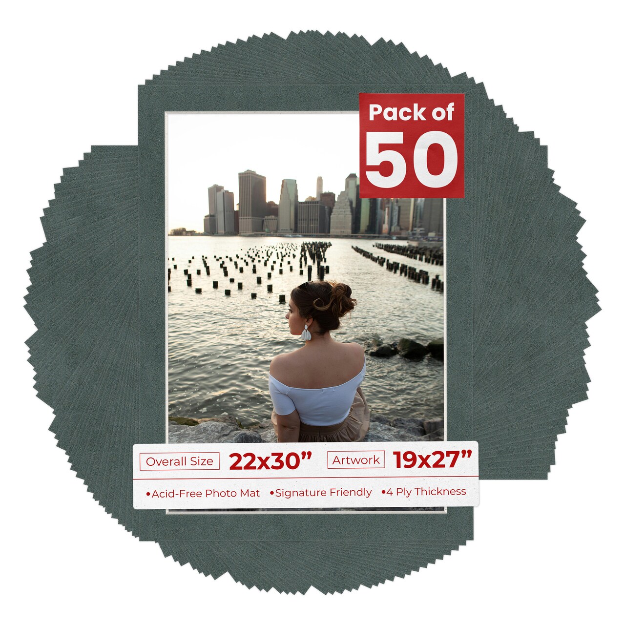 Dark Grey Suede Mat Board for 22x30 Frames - Fits 19x27 Photos